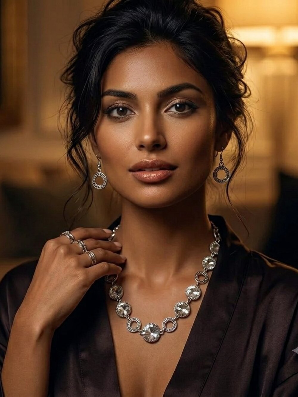 Silver Rhinestone Necklace & Earring Set - Picture 4 of 4